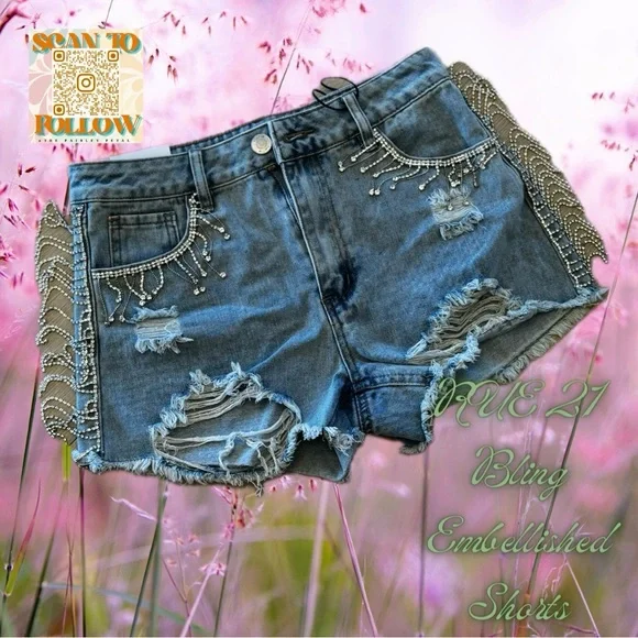 RUE21 EMBELLISHED BLING RHINESTONE SHORTS - Picture 1 of 13